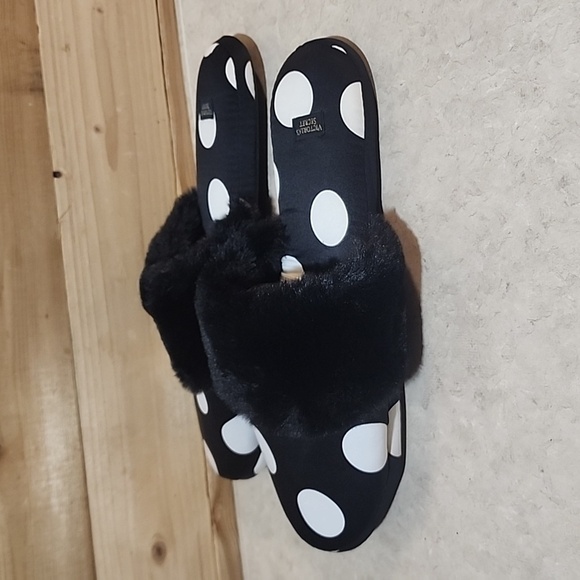 NWOT Victoria’s Secret polka dots slippers with faux fur size Large - Picture 4 of 7